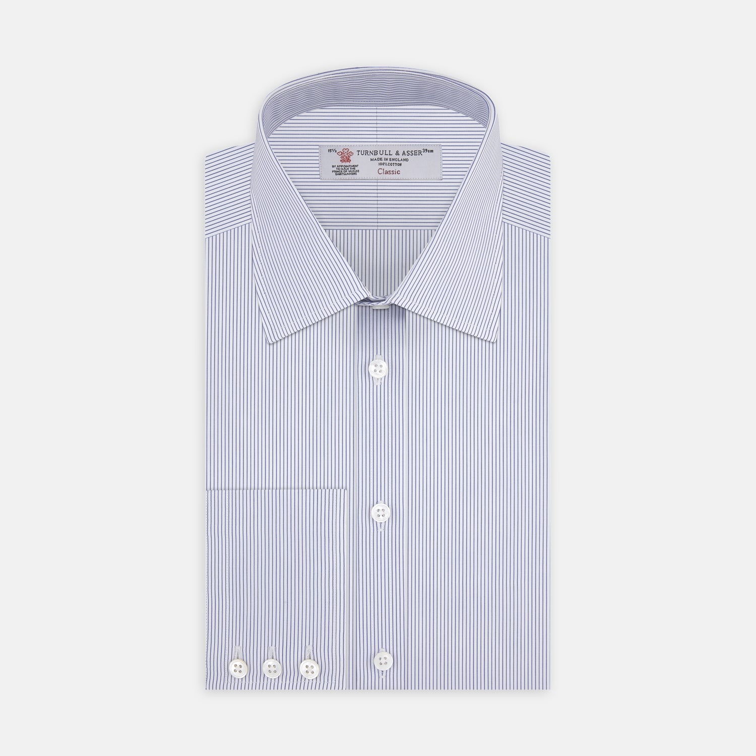 View 1 of product Blue and White Fine Stripe Shirt with T&amp;A Collar and 3-Button Cuffs