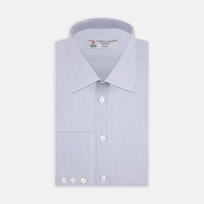 Blue and White Fine Stripe Shirt with T&amp;A Collar and 3-Button Cuffs
