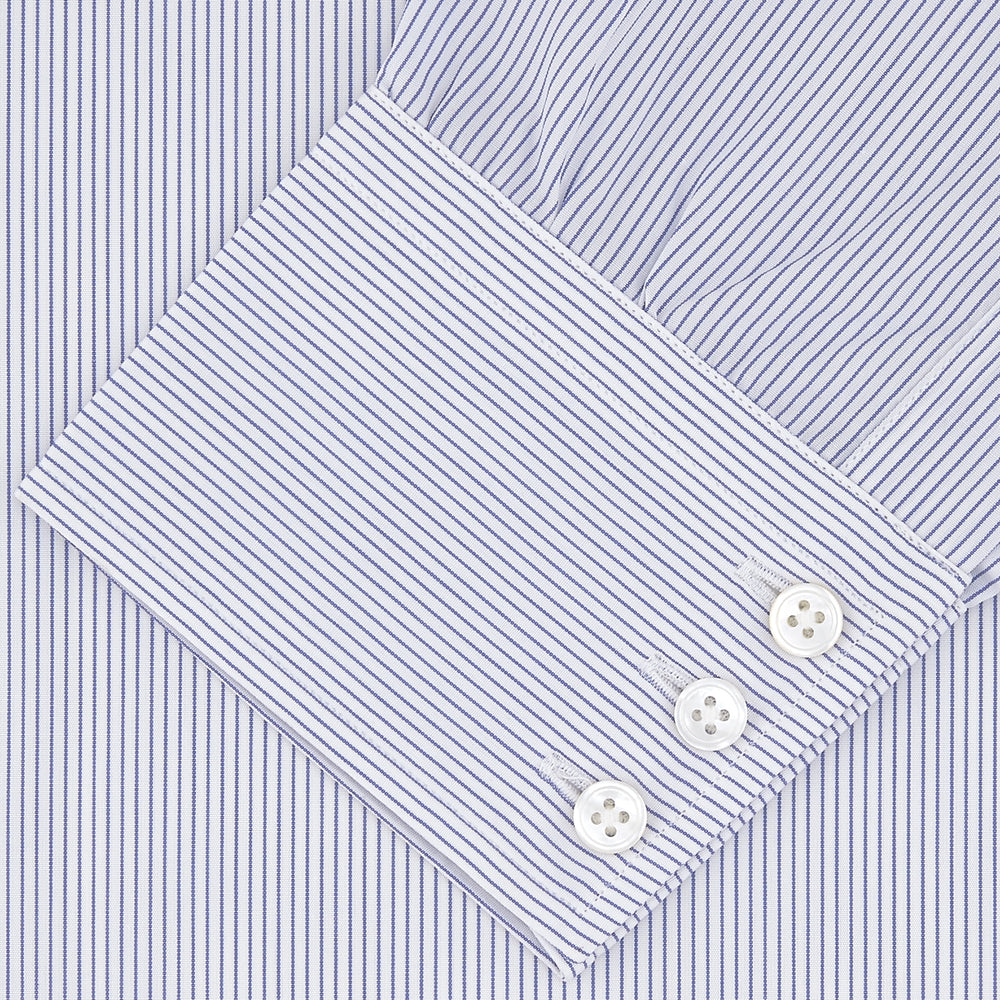Blue and White Fine Stripe Shirt with T&amp;A Collar and 3-Button Cuffs