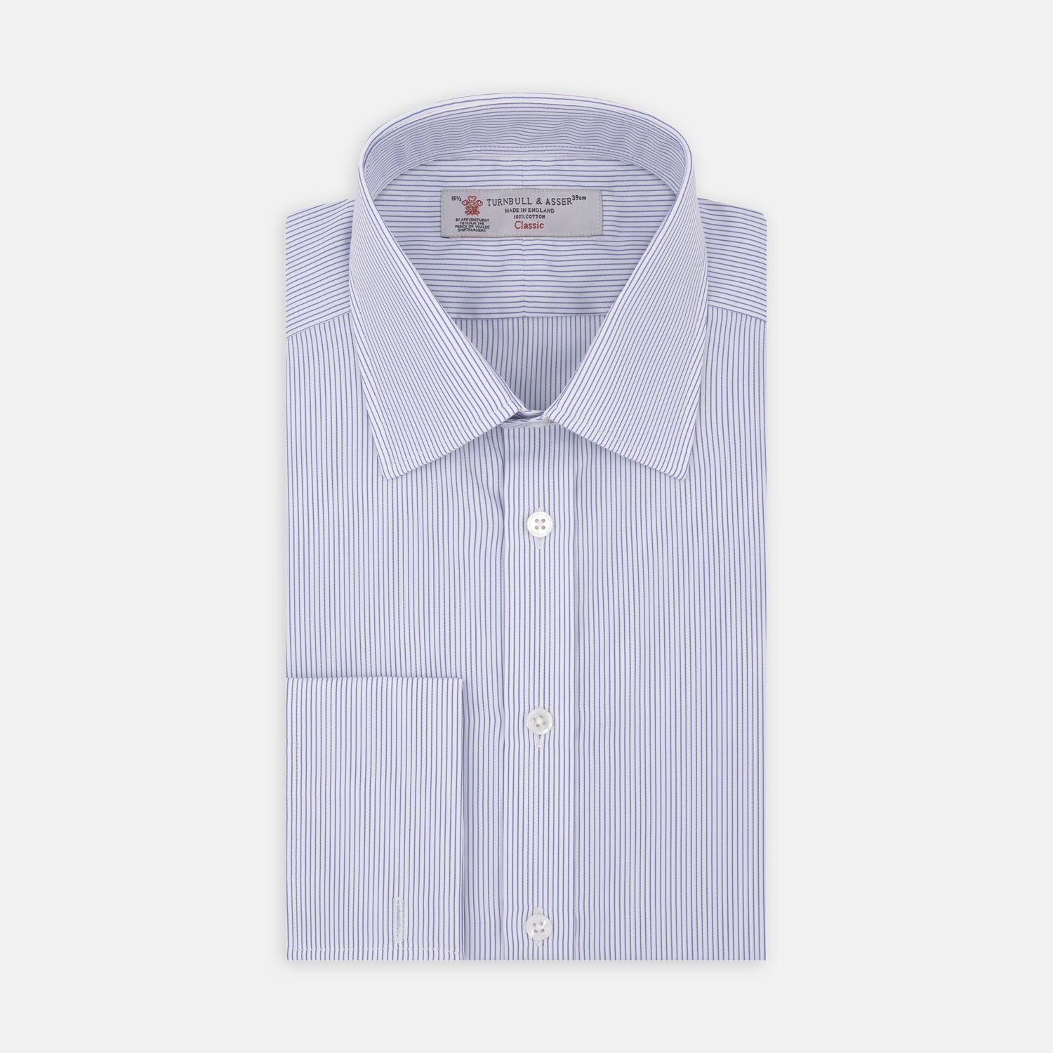 View 2 of product Blue and White Fine Stripe Cotton Shirt with T&amp;A Collar and Double Cuff
