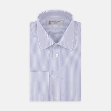 Blue and White Fine Stripe Cotton Shirt with T&amp;A Collar and Double Cuff Image 1