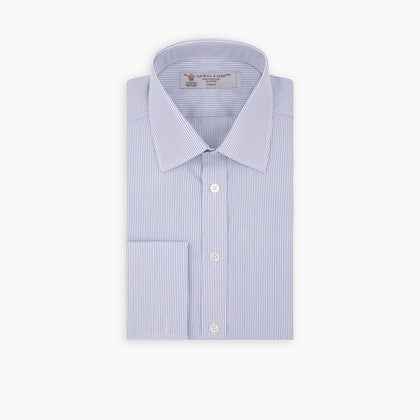 Blue and White Fine Stripe Cotton Shirt with T&amp;A Collar and Double Cuff Image 2