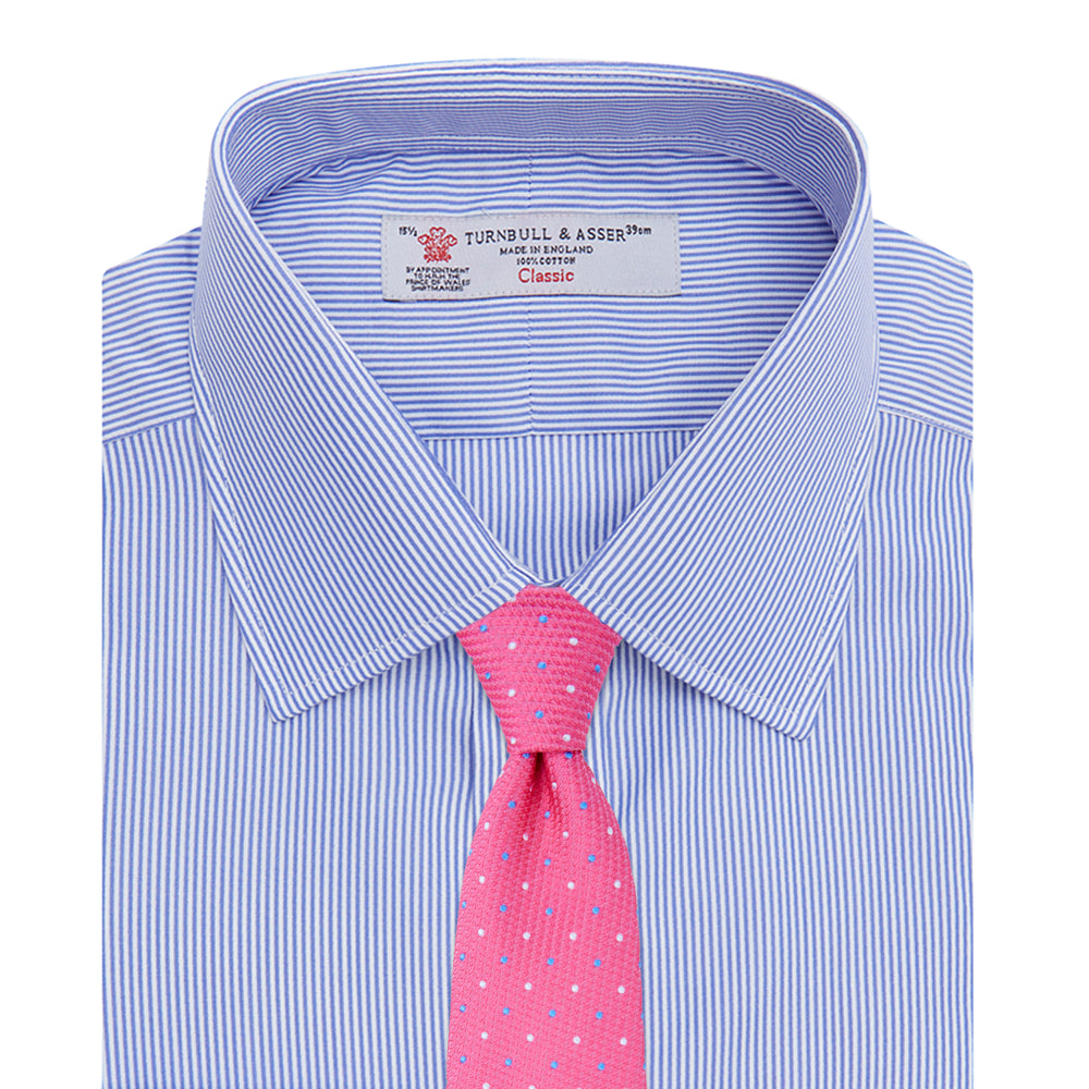 Blue Fine Bengal Stripe Shirt with T&A Collar and Double Cuffs