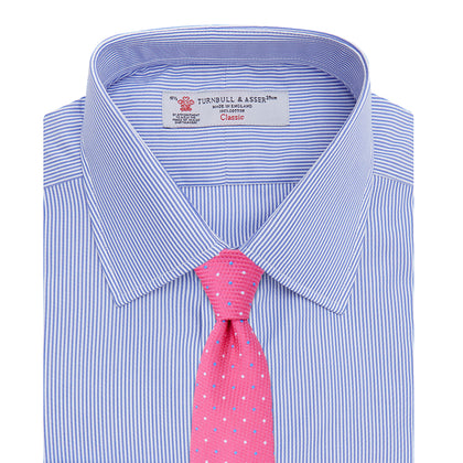 Blue Fine Bengal Stripe Shirt with T&A Collar and Double Cuffs Image 3