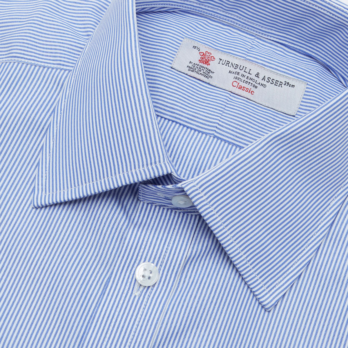View 5 of product Blue Fine Bengal Stripe Shirt with T&A Collar and 3-Button Cuffs