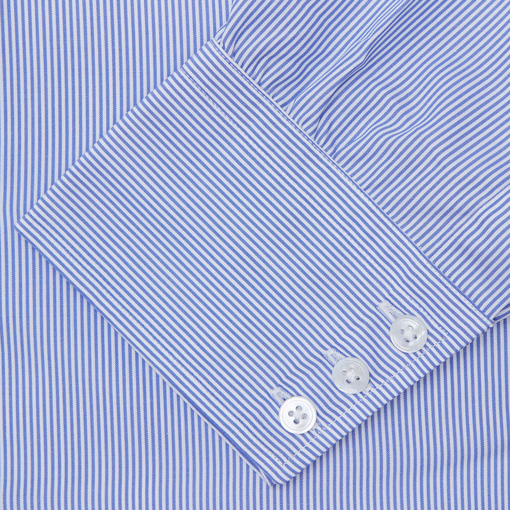 Blue Fine Bengal Stripe Shirt with T&A Collar and 3-Button Cuffs