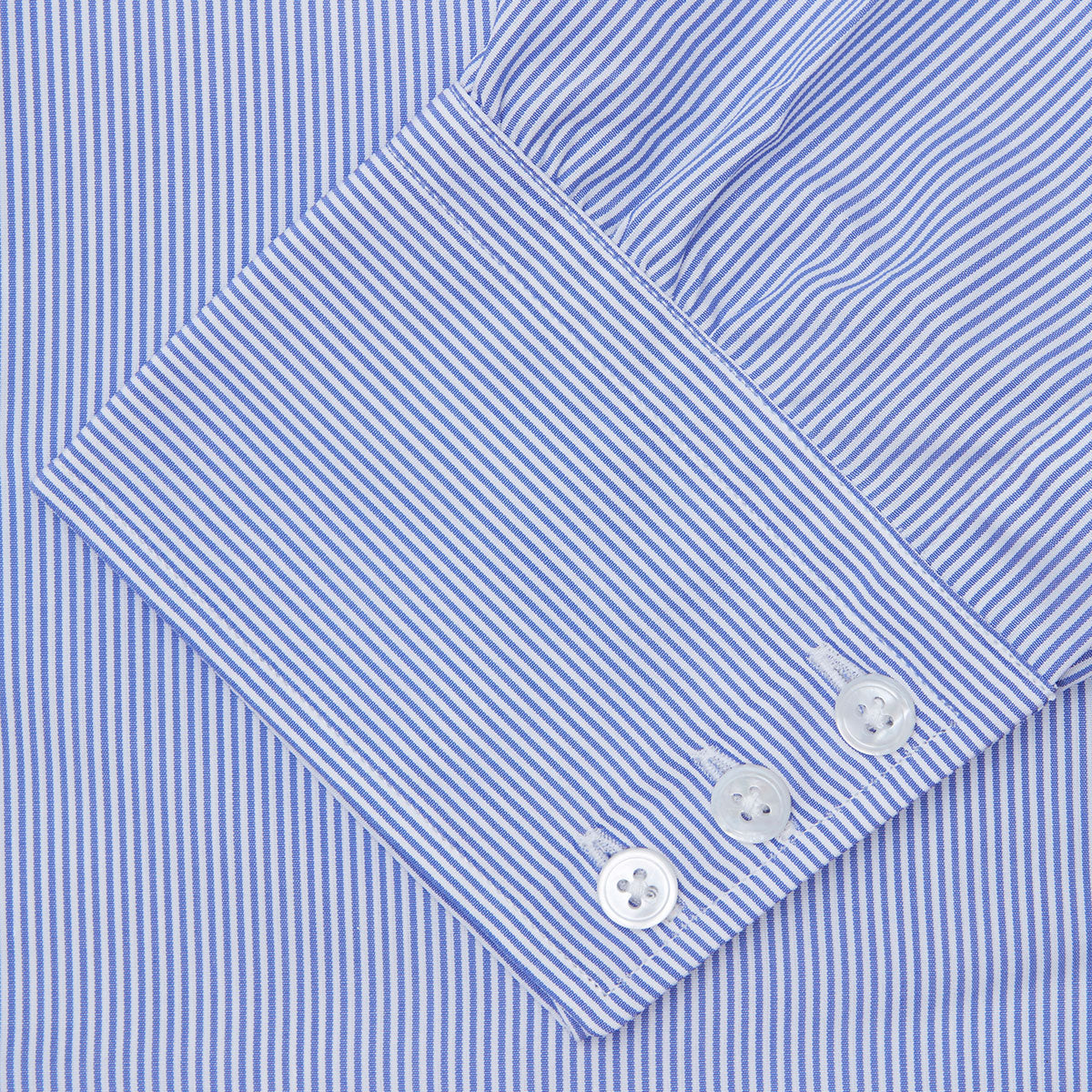 View 6 of product Blue Fine Bengal Stripe Shirt with T&A Collar and 3-Button Cuffs