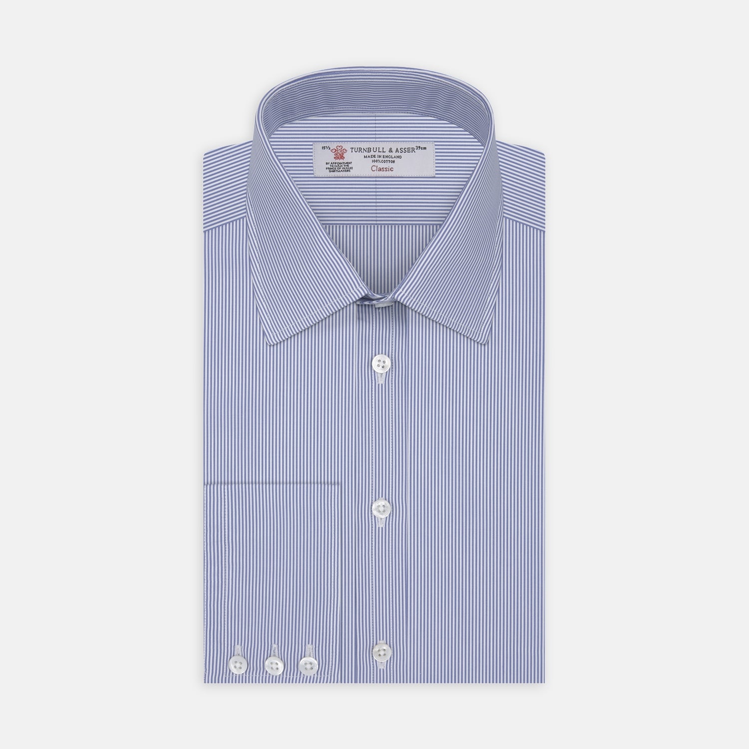 Blue Fine Bengal Stripe Shirt with T&A Collar and 3-Button Cuffs Blue Fine Bengal Stripe Shirt with T&A Collar and 3-Button Cuffs