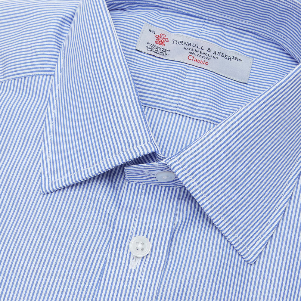 Blue Fine Bengal Stripe Shirt with T&A Collar and Double Cuffs