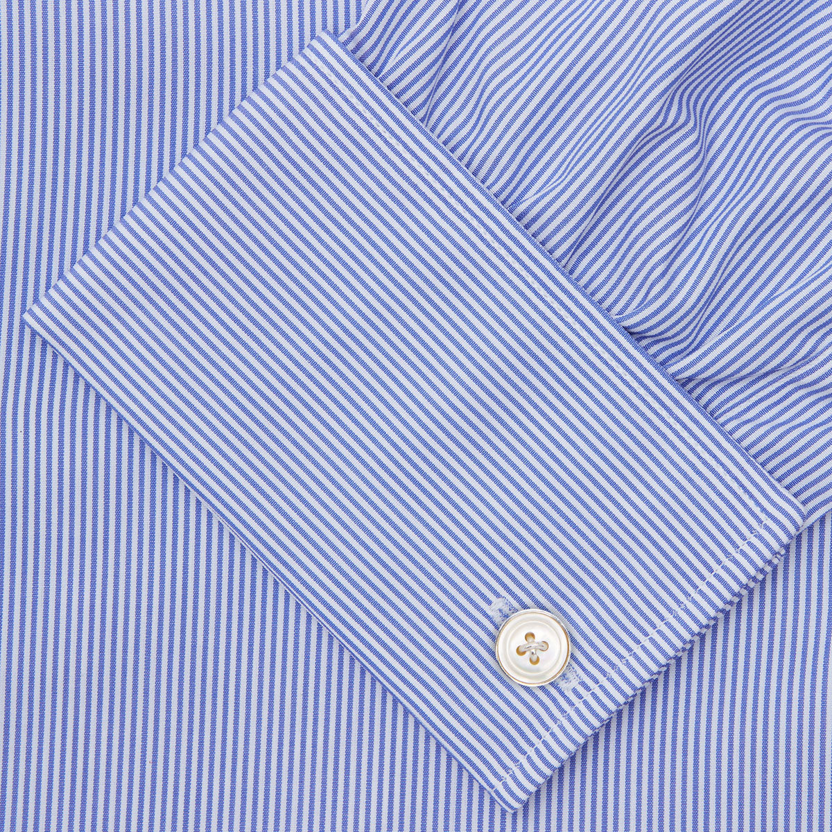 View 6 of product Blue Fine Bengal Stripe Shirt with T&A Collar and Double Cuffs