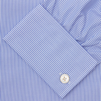 Blue Fine Bengal Stripe Shirt with T&A Collar and Double Cuffs Image 5