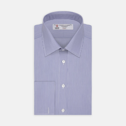 Blue Fine Bengal Stripe Shirt with T&A Collar and Double Cuffs