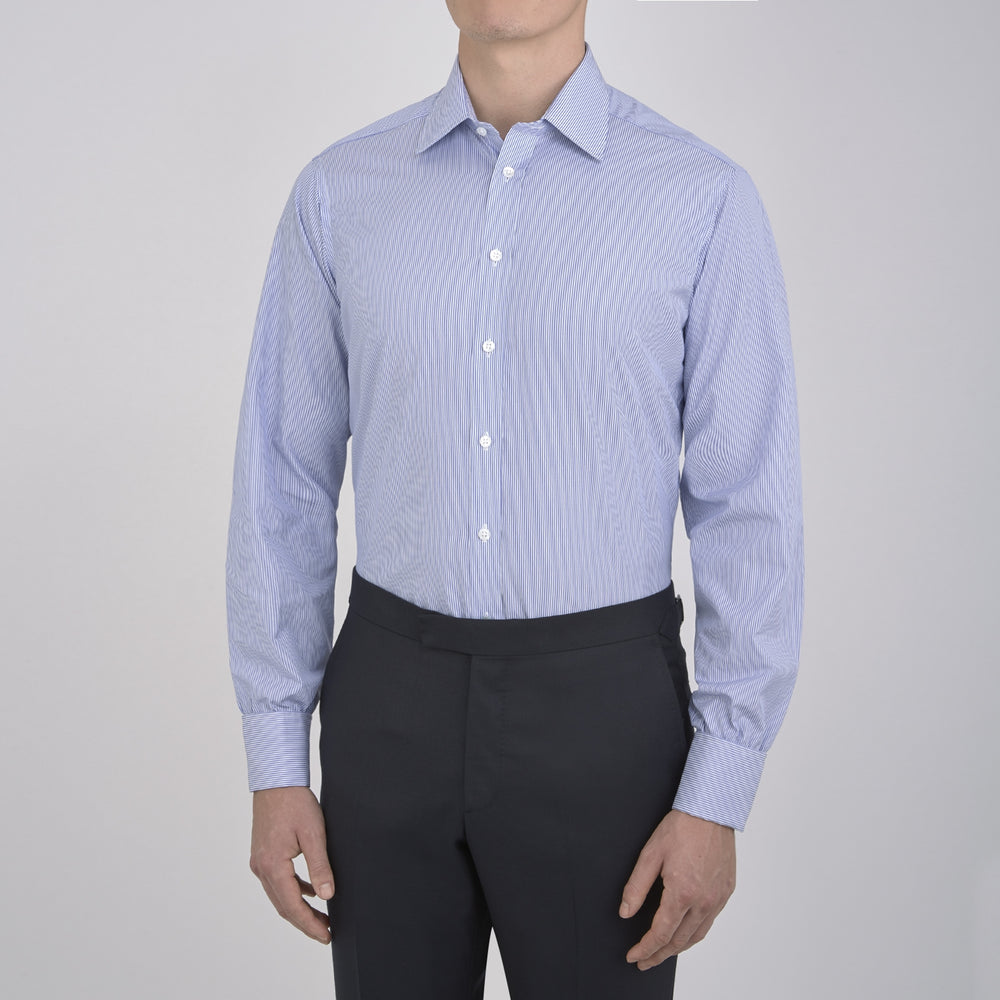 Blue Fine Bengal Stripe Shirt with T&A Collar and Double Cuffs