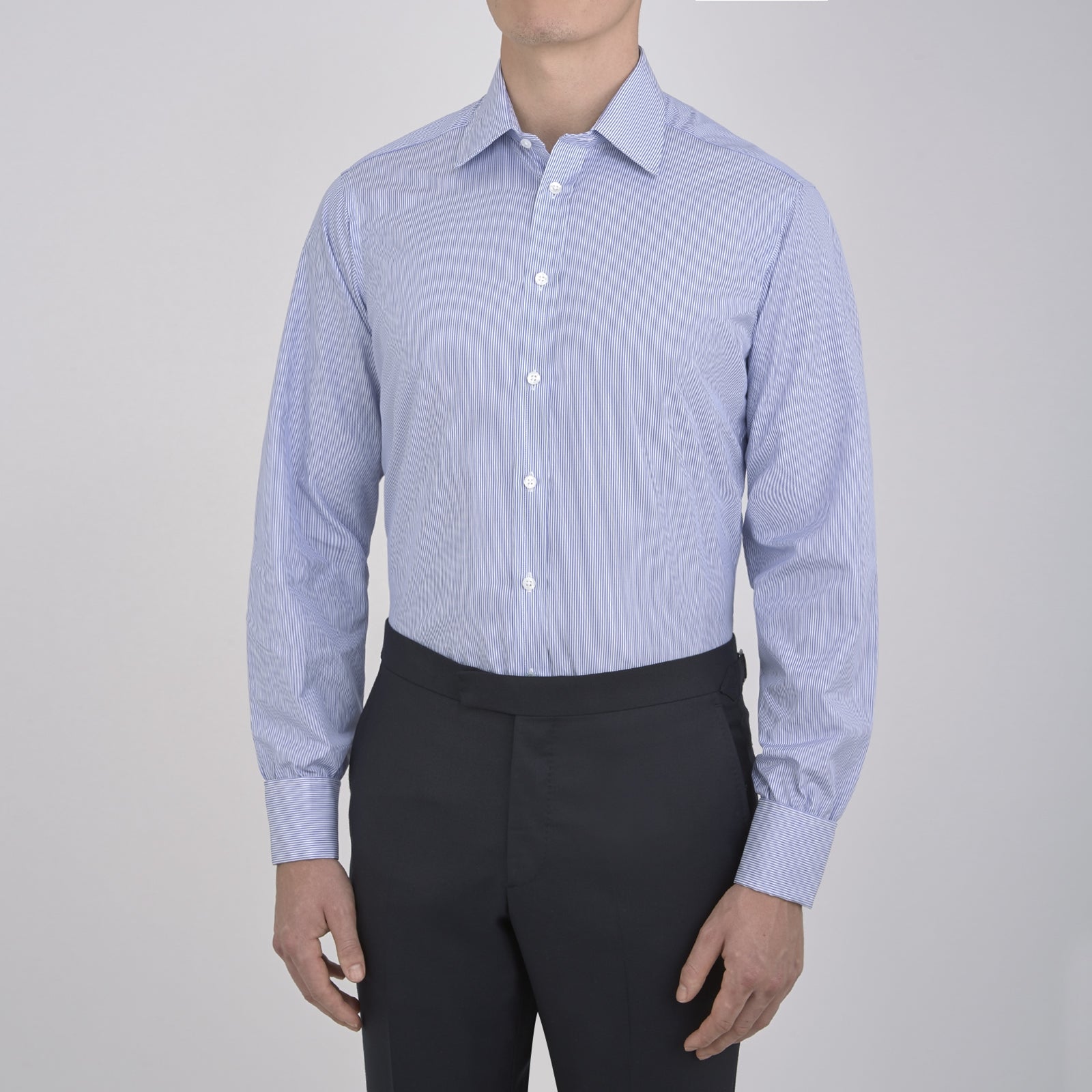 View 2 of product Blue Fine Bengal Stripe Shirt with T&A Collar and Double Cuffs