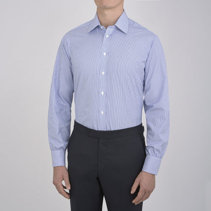Blue Fine Bengal Stripe Shirt with T&A Collar and Double Cuffs Image 1