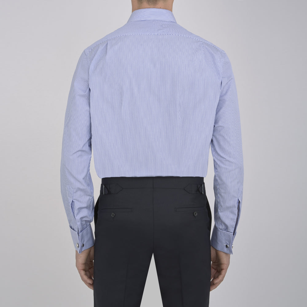 Blue Fine Bengal Stripe Shirt with T&A Collar and Double Cuffs