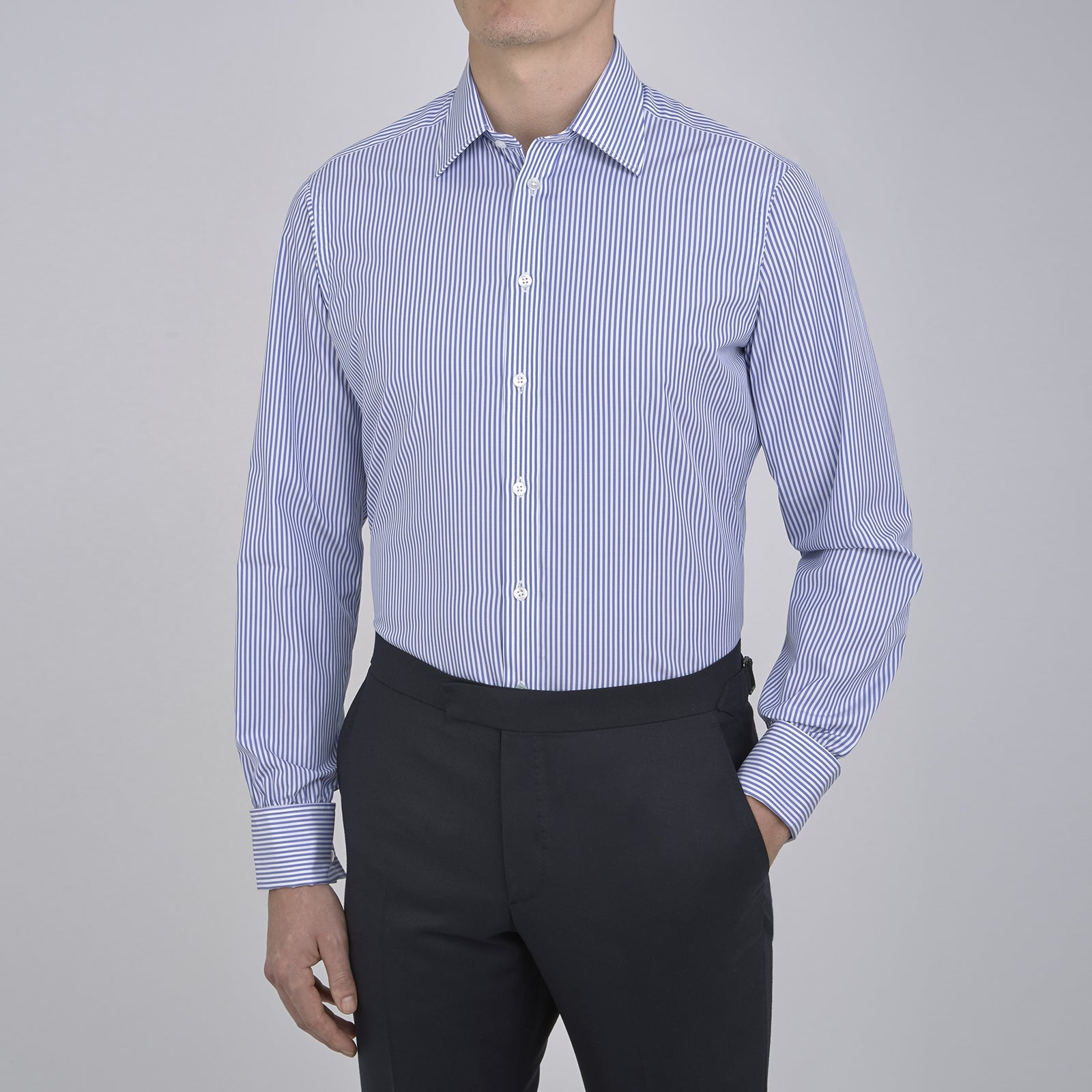 View 2 of product Blue Bengal Stripe Shirt with T&A Collar and Double Cuffs