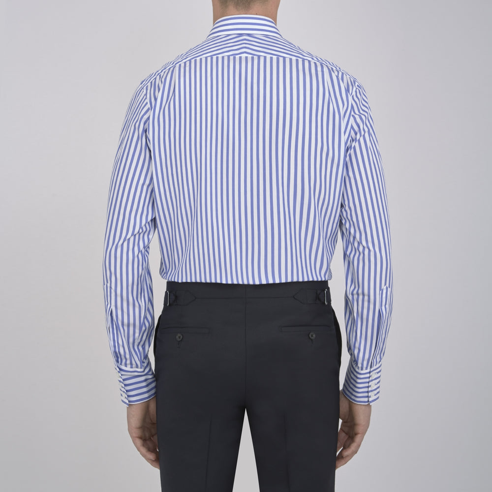 Blue and White Candy Stripe Shirt with T&A Collar and 3-Button Cuffs