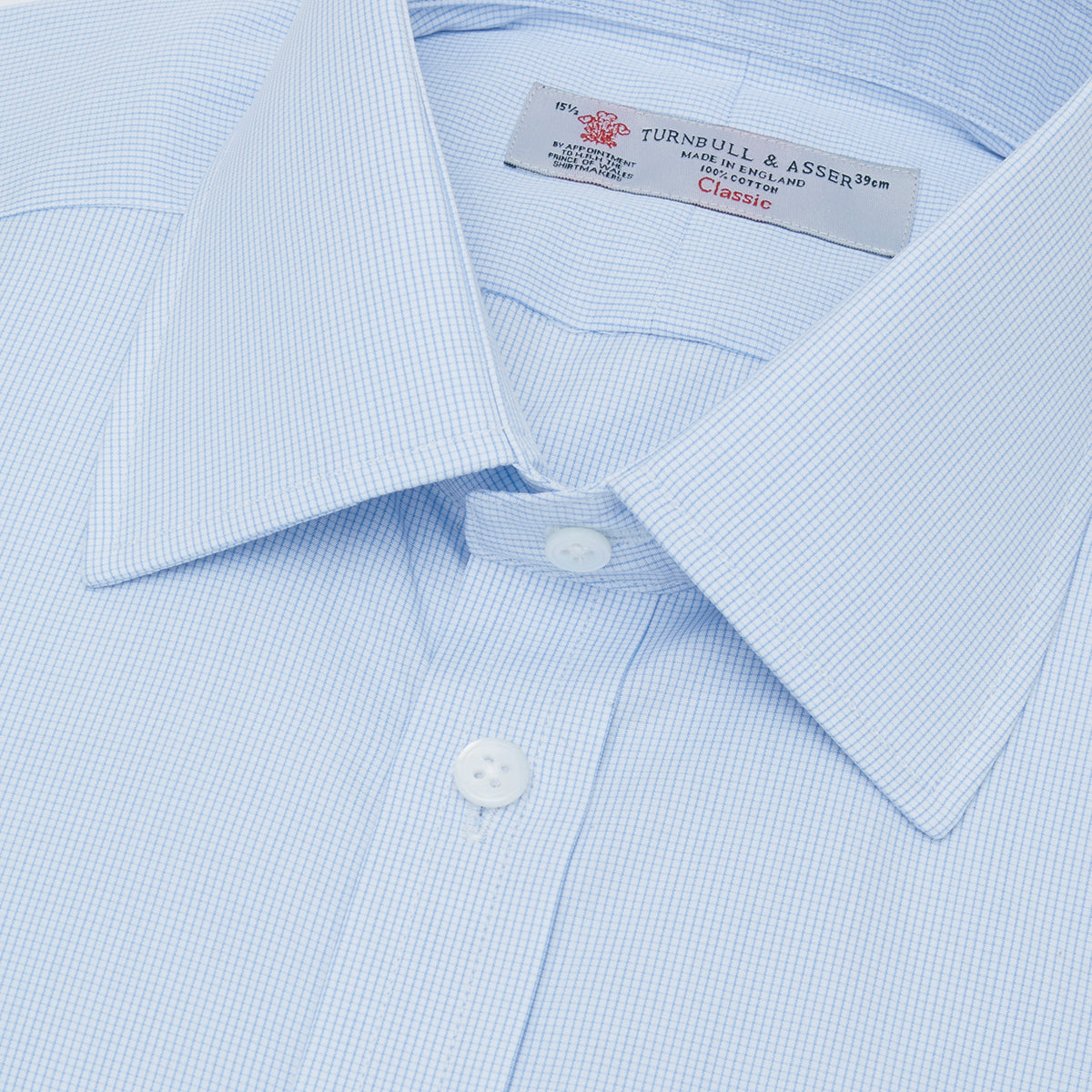 View 5 of product Light Blue Fine Check Shirt with T&amp;A Collar and Double Cuffs