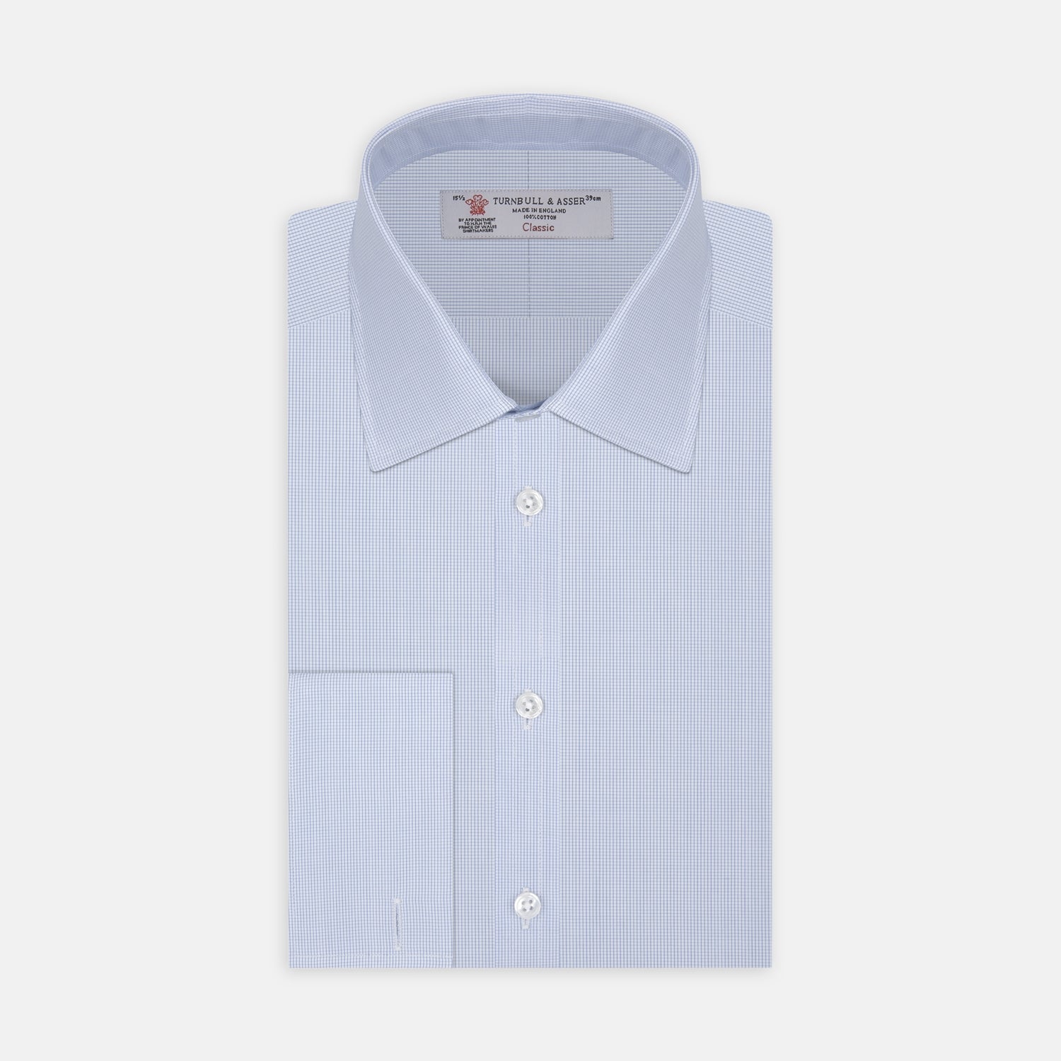 View 1 of product Light Blue Fine Check Shirt with T&amp;A Collar and Double Cuffs