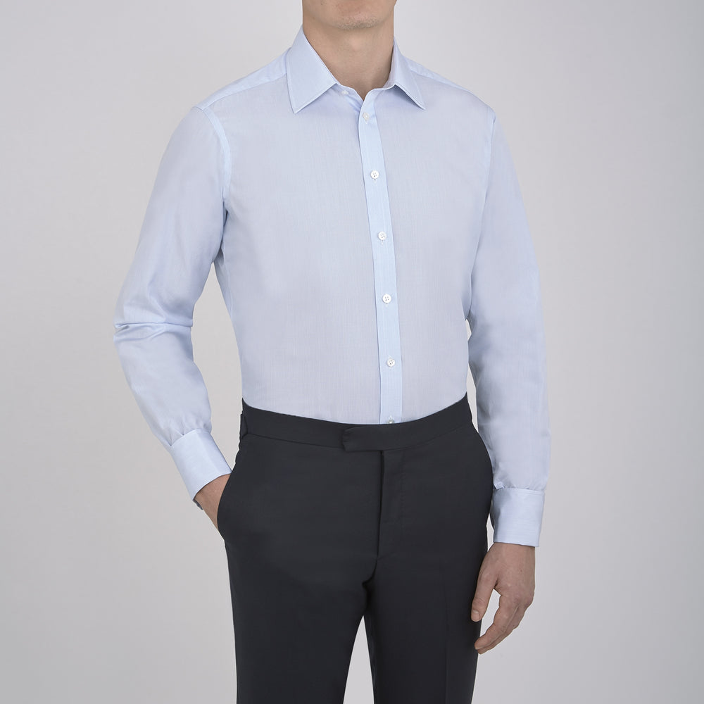 Light Blue Fine Check Shirt with T&amp;A Collar and Double Cuffs