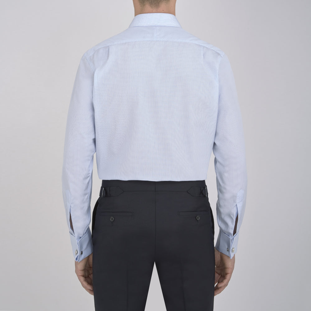 Light Blue Fine Check Shirt with T&amp;A Collar and Double Cuffs