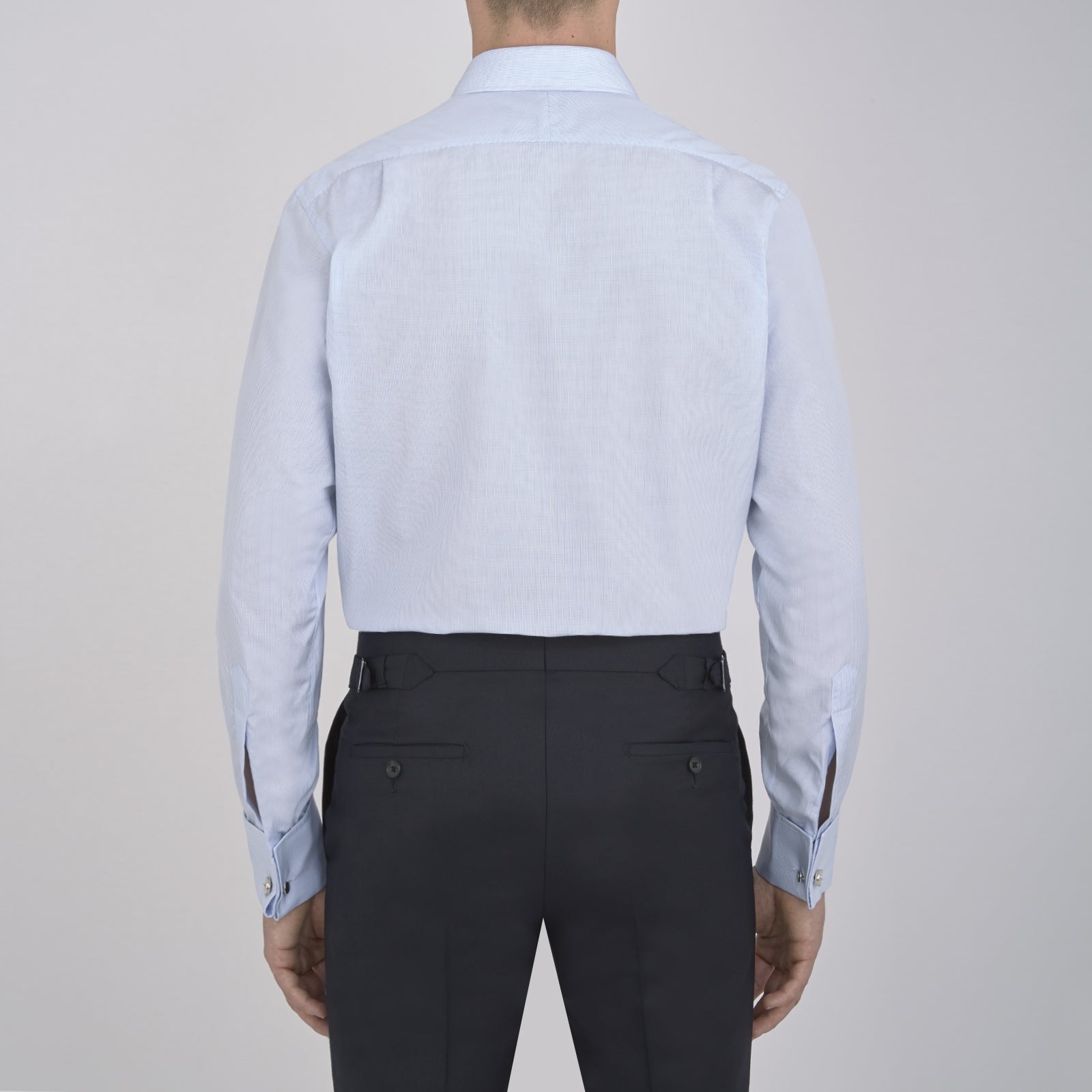 View 3 of product Light Blue Fine Check Shirt with T&amp;A Collar and Double Cuffs