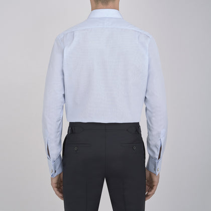 Light Blue Fine Check Shirt with T&A Collar and Double Cuffs Image 2