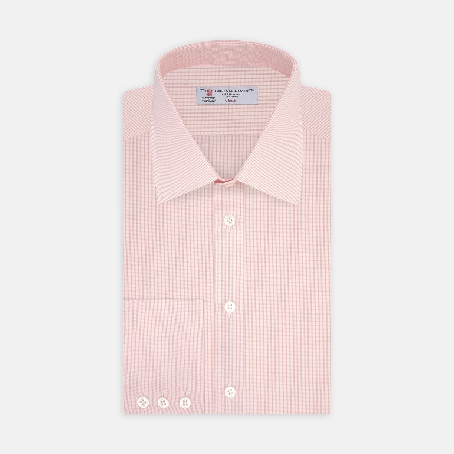 Pink Fine Check Shirt with T&A Collar and 3-Button Cuffs