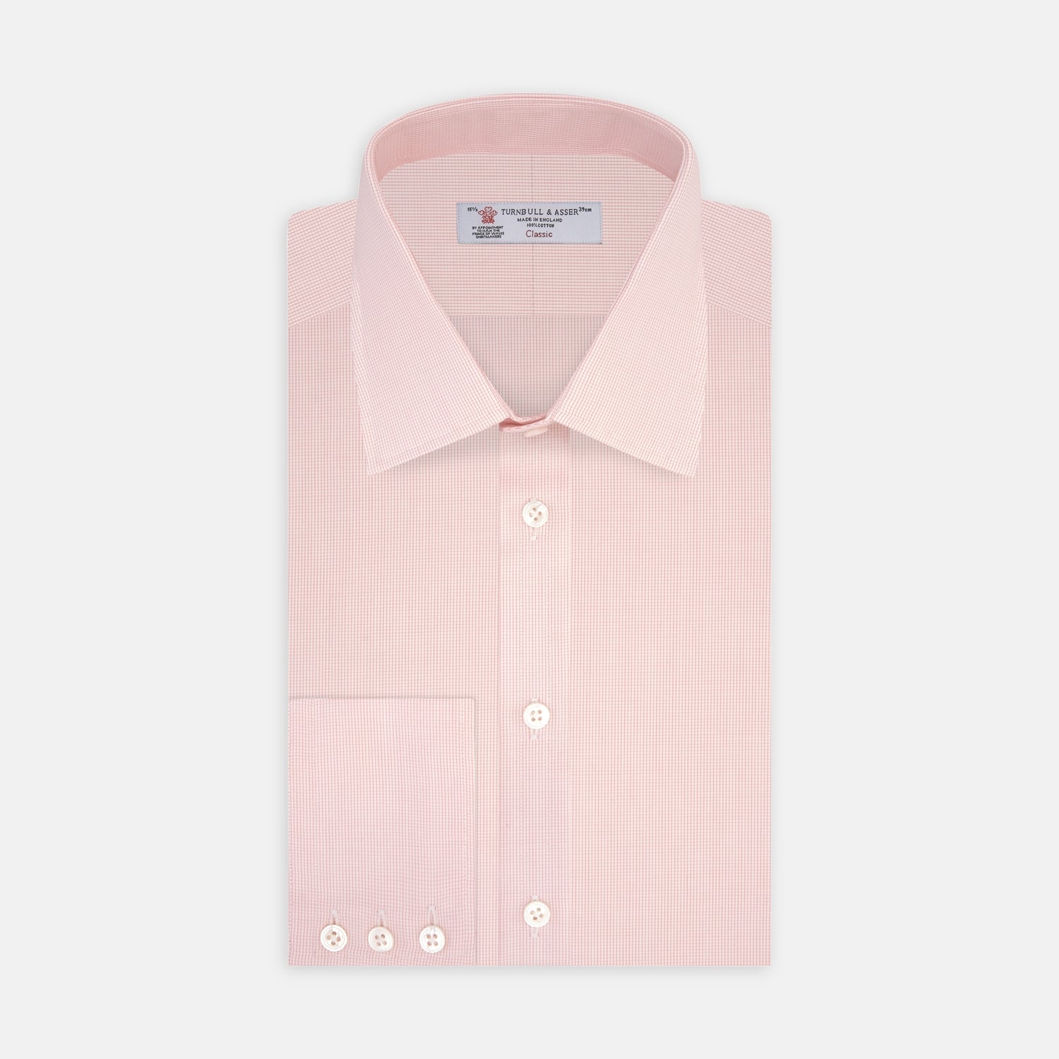 View 1 of product Pink Fine Check Shirt with T&A Collar and 3-Button Cuffs