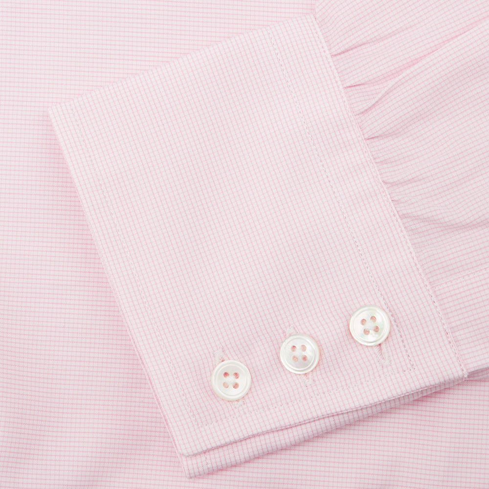 Pink Fine Check Shirt with T&A Collar and 3-Button Cuffs