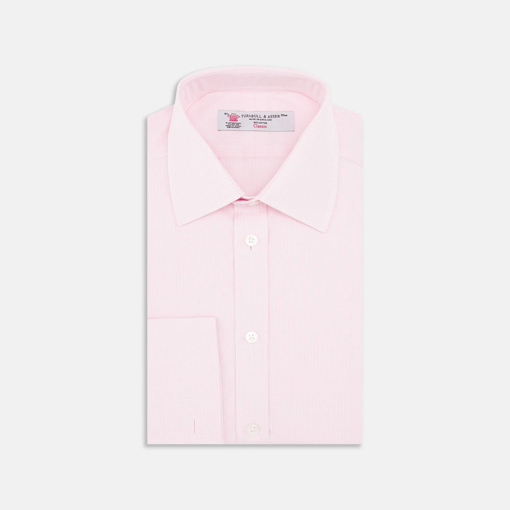 Pink Fine Check Shirt with T&A Collar and Double Cuffs