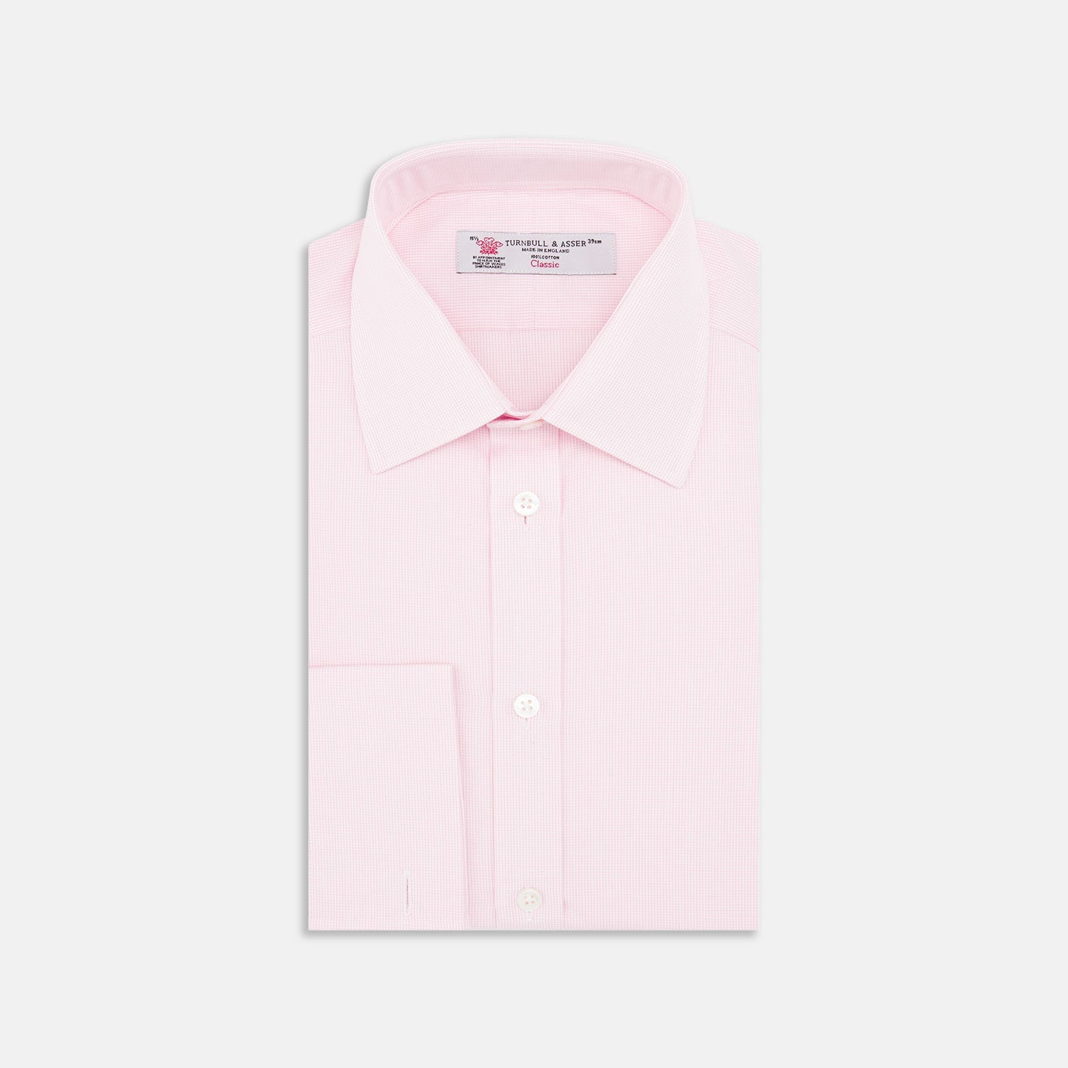 View 1 of product Pink Fine Check Shirt with T&A Collar and Double Cuffs