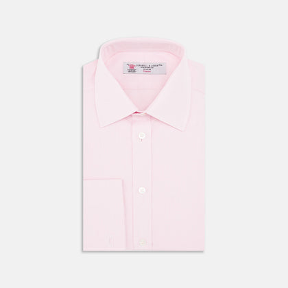 Pink Fine Check Shirt with T&A Collar and Double Cuffs