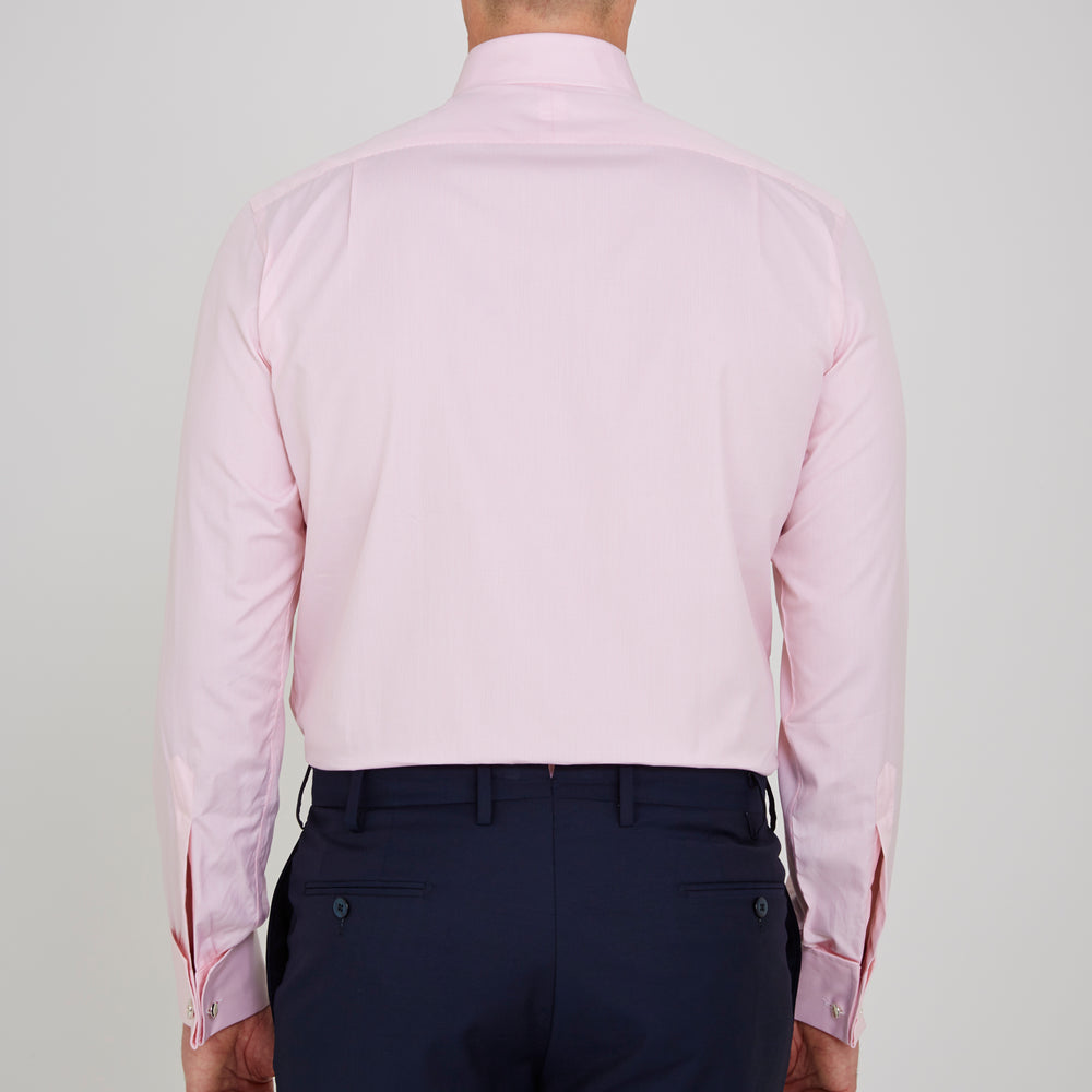 Pink Fine Check Shirt with T&A Collar and Double Cuffs