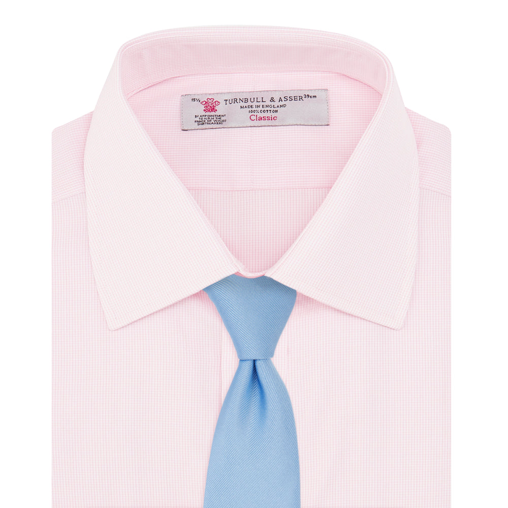 Pink Fine Check Shirt with T&A Collar and Double Cuffs