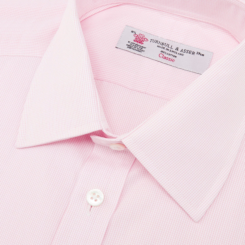 Pink Fine Check Shirt with T&A Collar and Double Cuffs