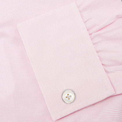Pink Fine Check Shirt with T&A Collar and Double Cuffs Image 5