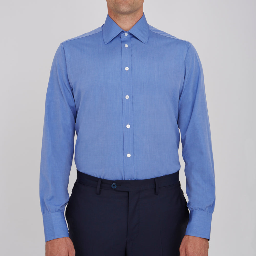 Dark Blue End-On-End Shirt with T&A Collar and 3-Button Cuffs