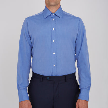 Dark Blue End-On-End Shirt with T&A Collar and 3-Button Cuffs Image 1