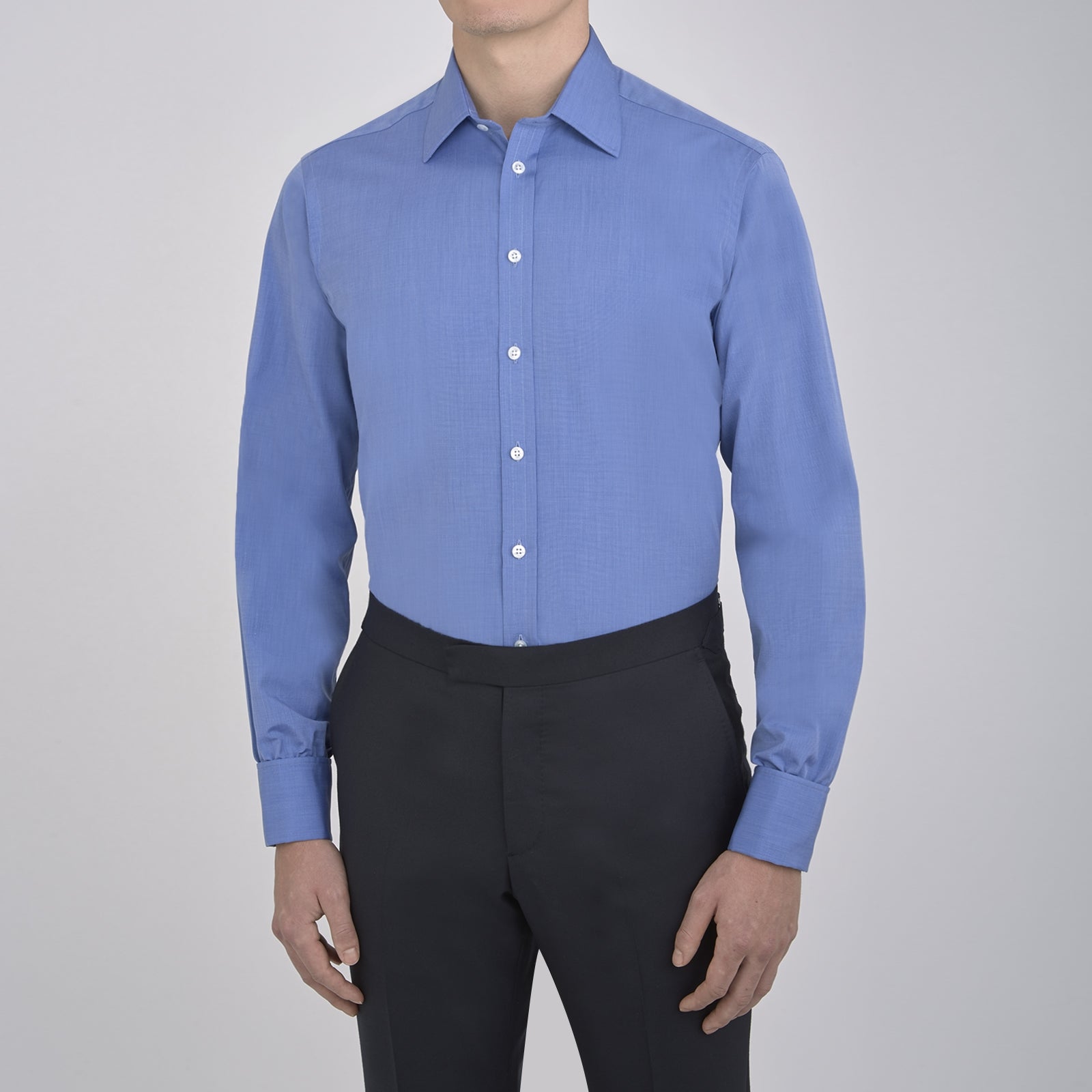 View 2 of product Dark Blue End-on-End Shirt with T&A Collar and Double Cuffs