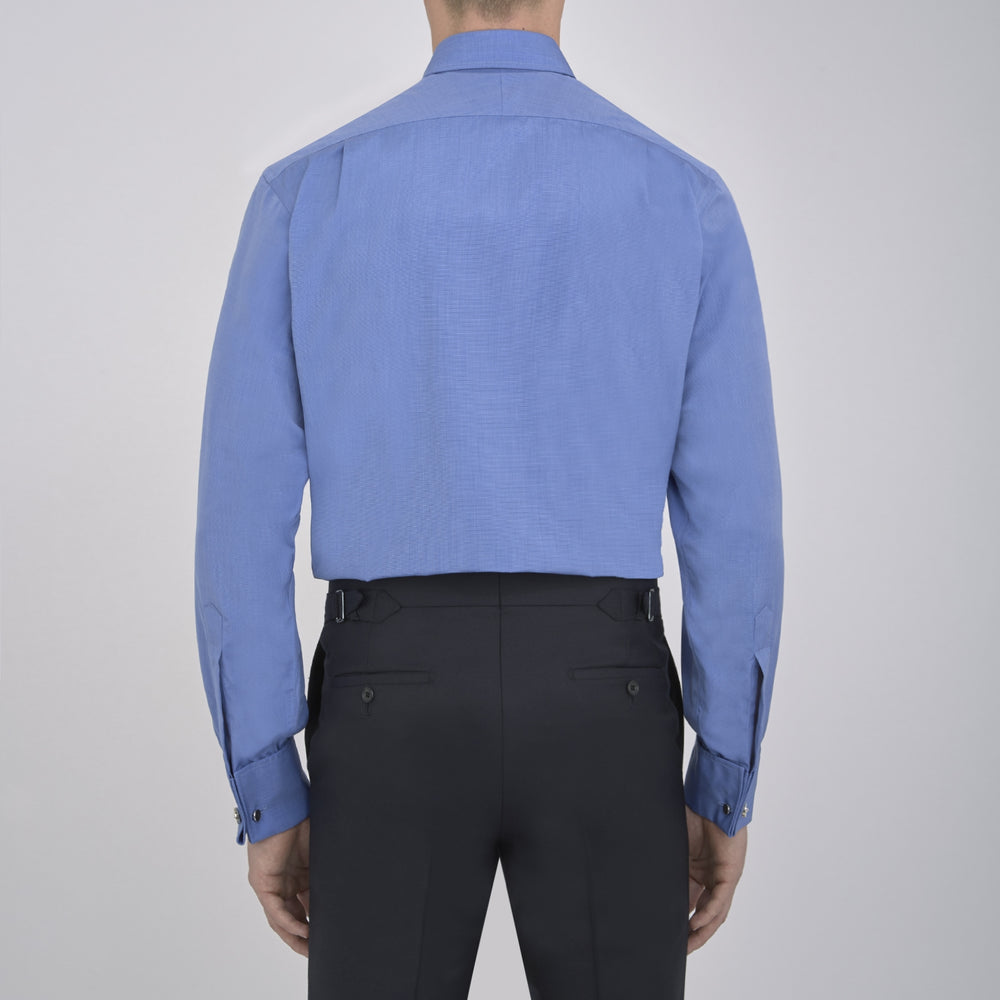 Dark Blue End-on-End Shirt with T&A Collar and Double Cuffs