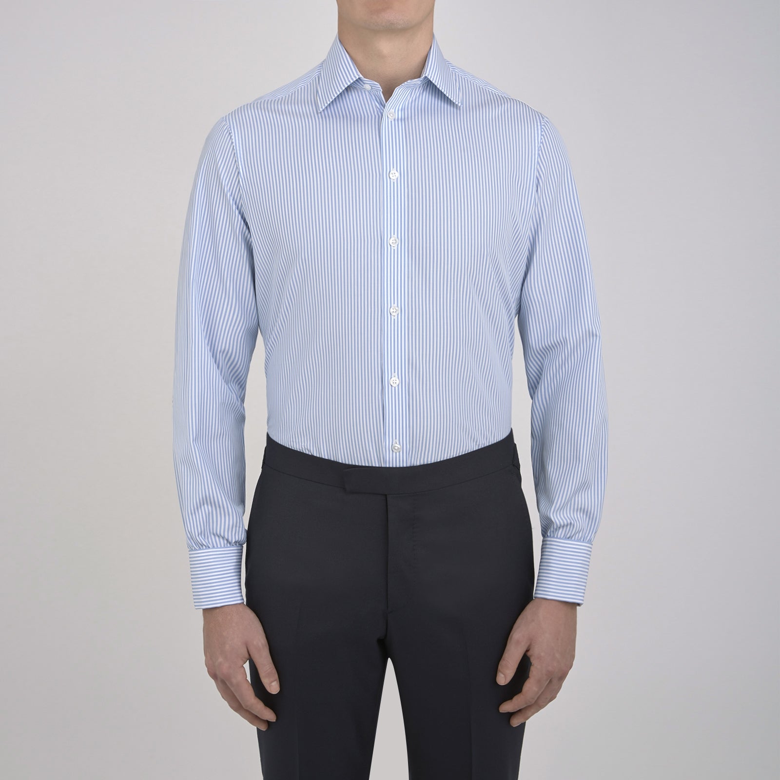 View 2 of product Light Blue Bengal Stripe Shirt with T&A Collar and Double Cuffs