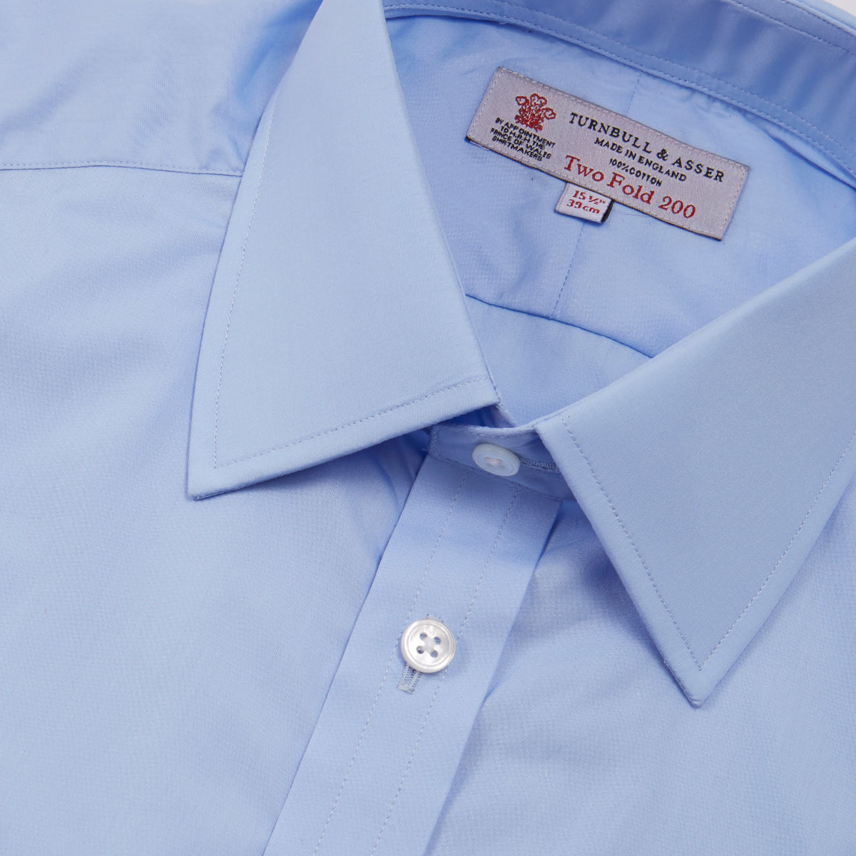 Two-Fold 200 Blue Cotton Shirt with T&A Collar and Double Cuffs