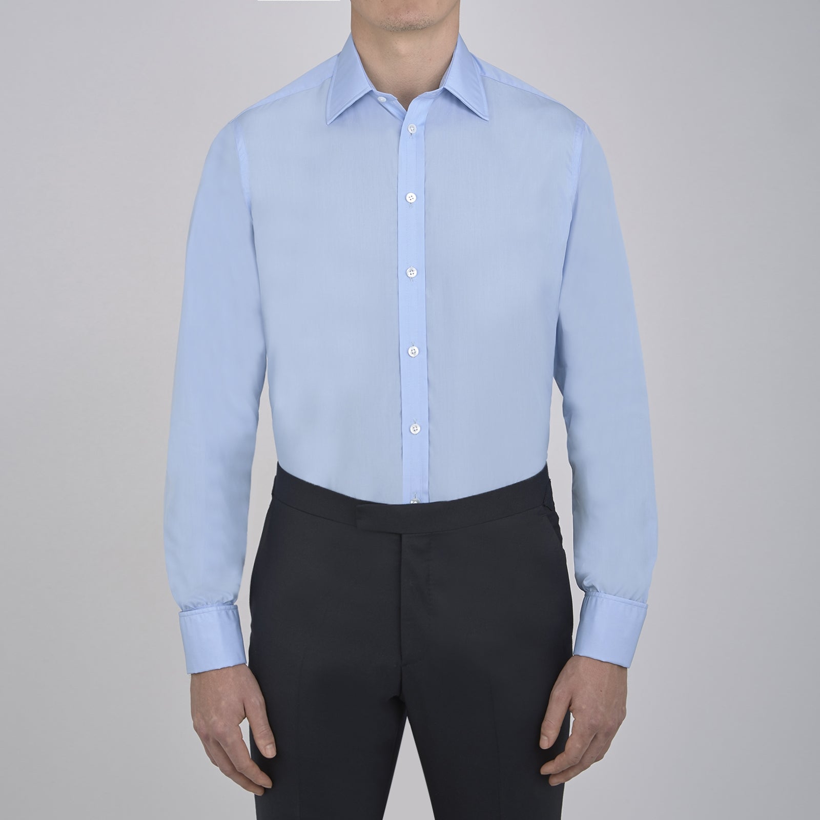 Two-Fold 200 Blue Cotton Shirt with T&A Collar and Double Cuffs