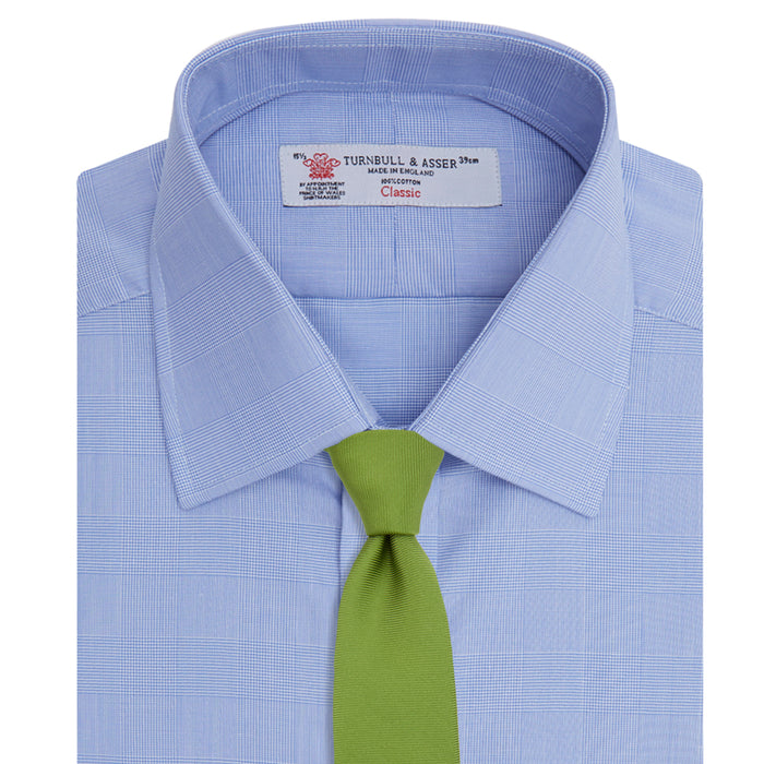 Blue Prince of Wales Check Shirt with T&A Collar and 3-Button Cuffs Image 3