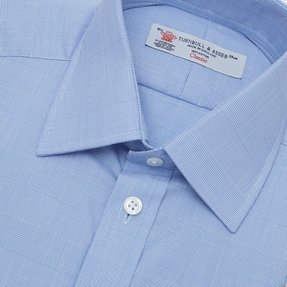 Blue Prince of Wales Check Shirt with T&A Collar and 3-Button Cuffs Blue Prince of Wales Check Shirt with T&A Collar and 3-Button Cuffs