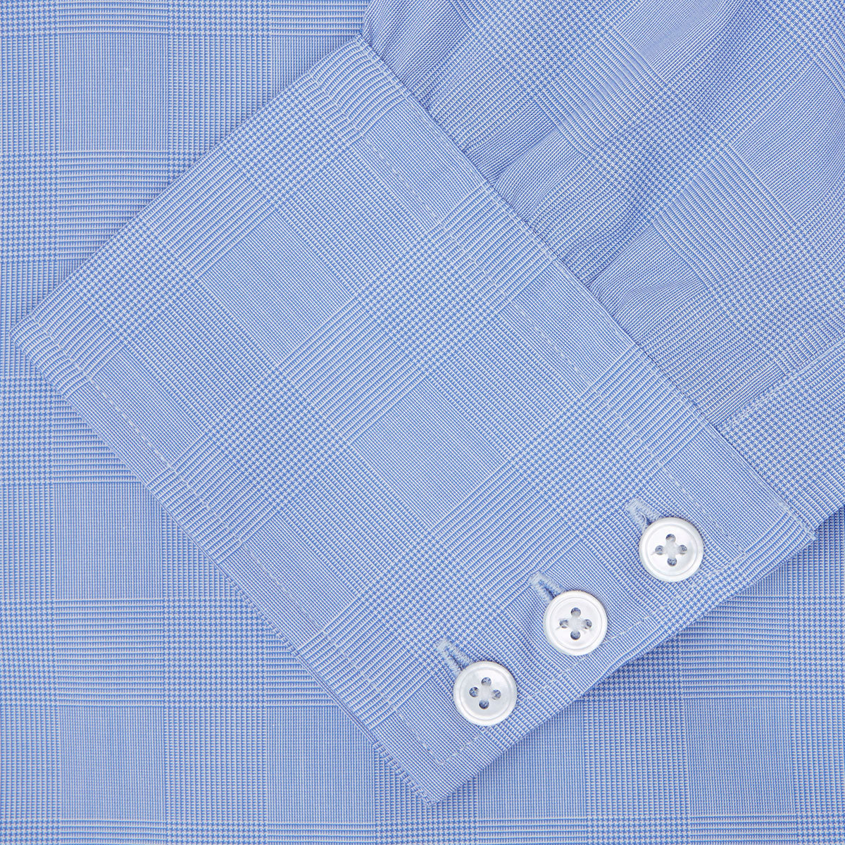 Blue Prince of Wales Check Shirt with T&A Collar and 3-Button Cuffs