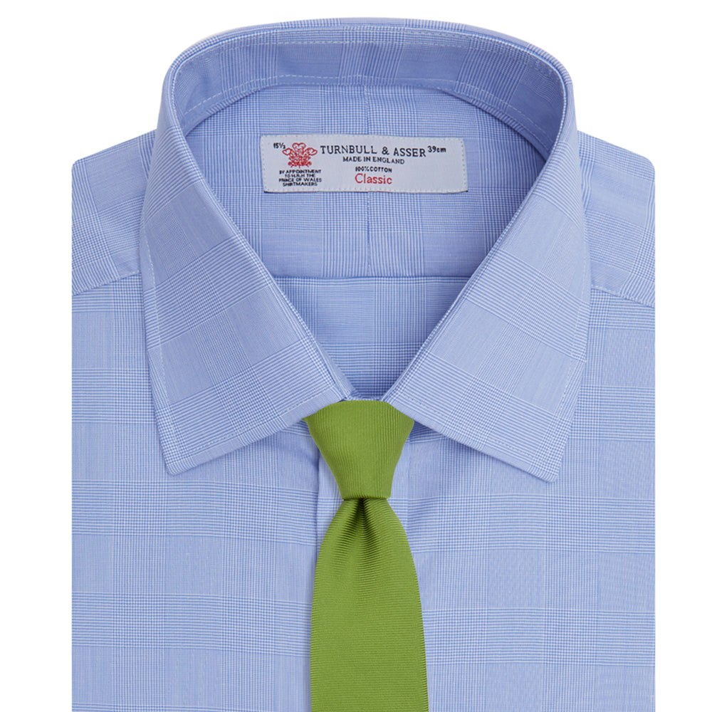 Blue Prince of Wales Check Shirt with T&amp;A Collar and Double Cuffs