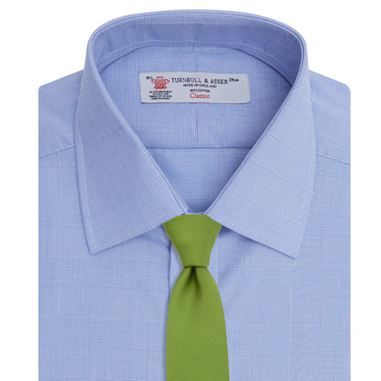 Blue Prince of Wales Check Shirt with T&amp;A Collar and Double Cuffs Image 3